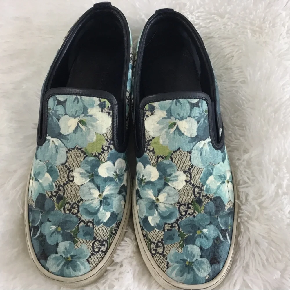 Gucci Blue Floral Slip-On Sneakers - Picture 8 of 13